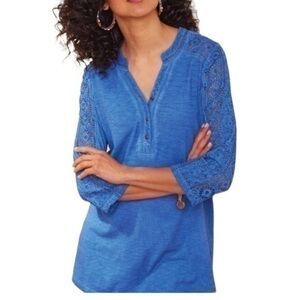 Soft Surroundings Blue Draco Tunic 3/4 Sleeves
